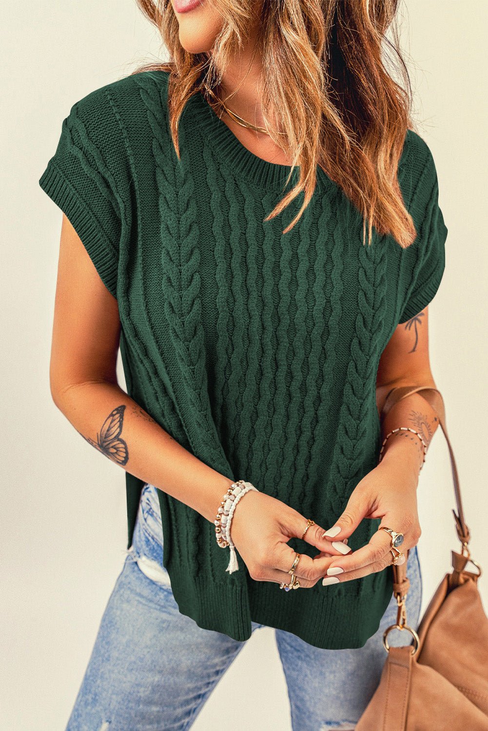 Cable-Knit Side Slit Sweater Vest - Shah S. Sahota