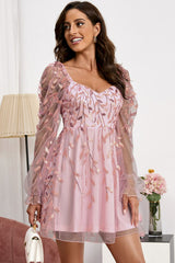 Applique Mesh Zip-Back Flounce Sleeve Dress - Shah S. Sahota