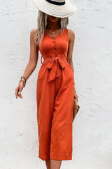 Tie Belt Sleeveless Jumpsuit with Pockets - Shah S. Sahota