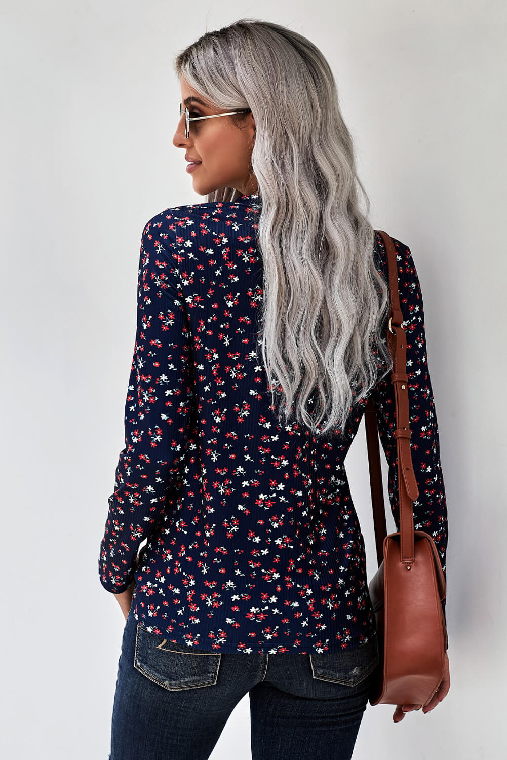 Button V-Neck Floral Top - Shah S. Sahota