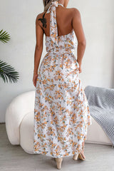 Floral Tie Waist Backless Maxi Dress - Shah S. Sahota