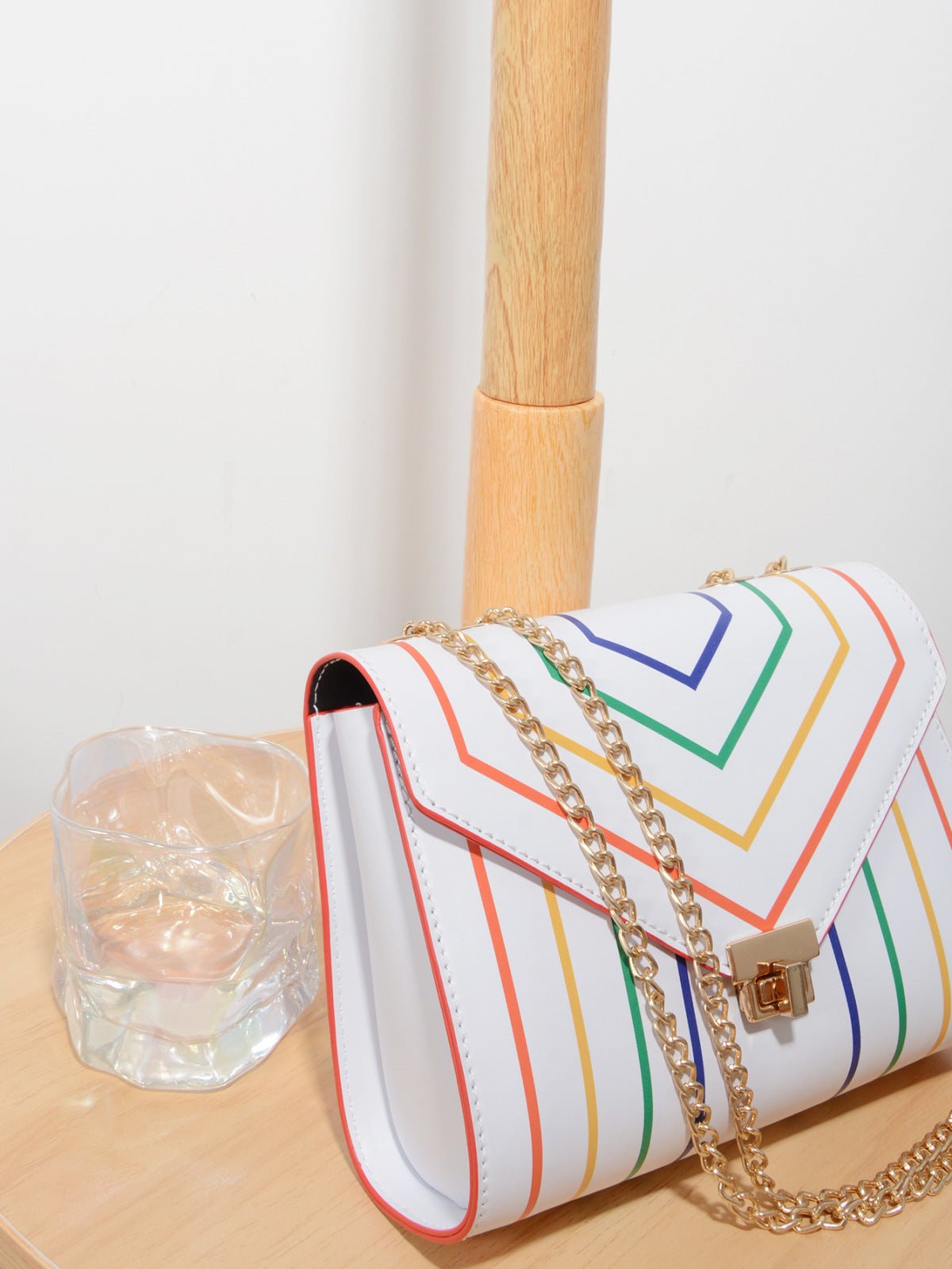 Retro Rainbow Striped Chain Crossbody Bag - Shah S. Sahota
