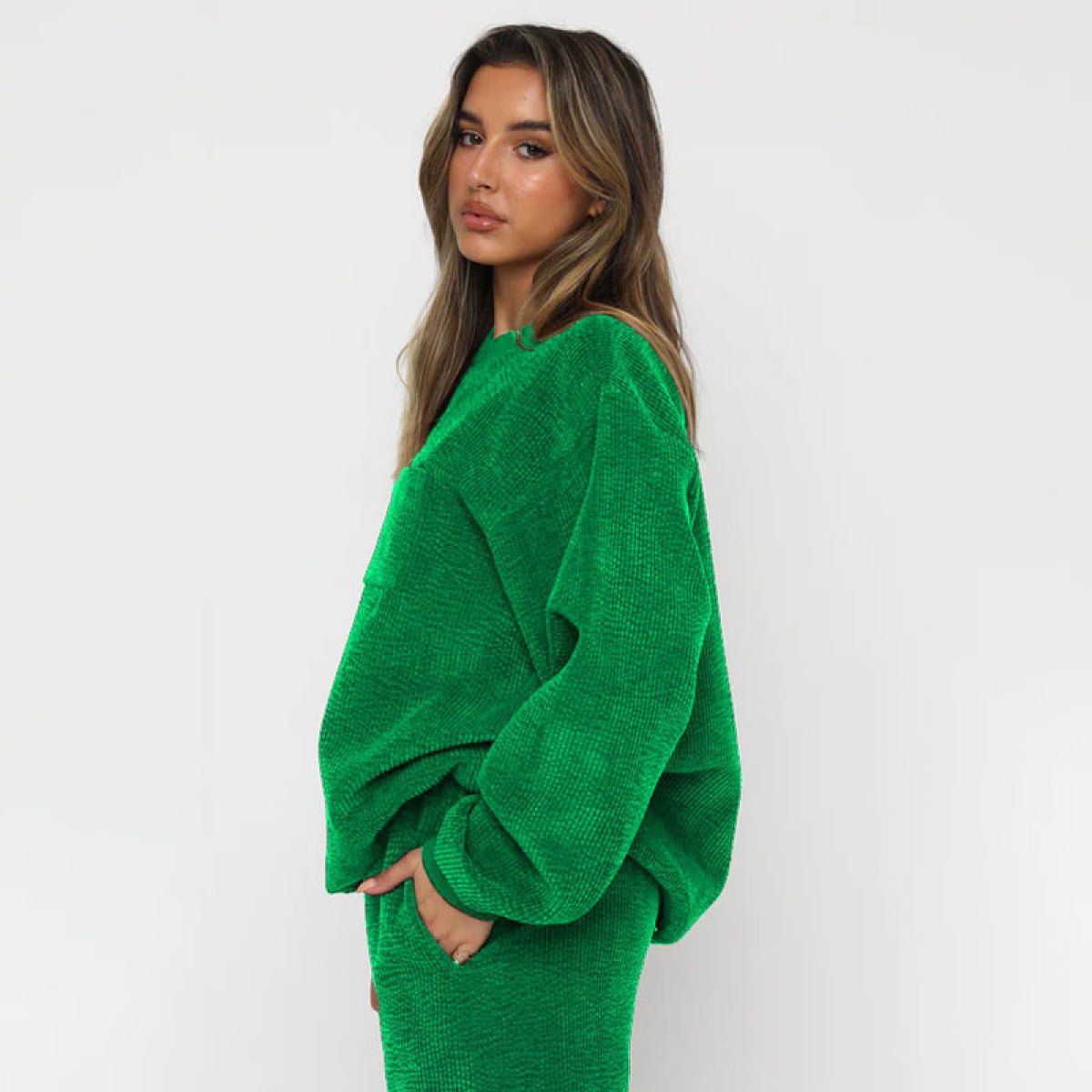 Corduroy Crew Neck Pullover Long Sleeve Sweatshirts & TiePants Two-Piece Sets - Shah S. Sahota
