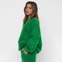 Corduroy Crew Neck Pullover Long Sleeve Sweatshirts & TiePants Two-Piece Sets - Shah S. Sahota
