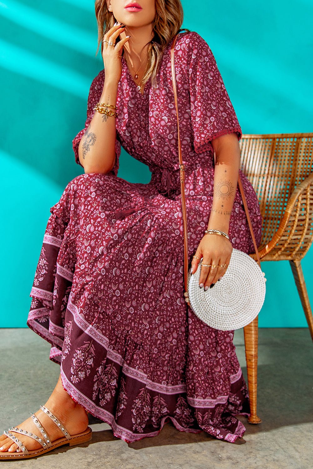 Bohemian Tassel Tie Pompom Detail Maxi Dress - Shah S. Sahota