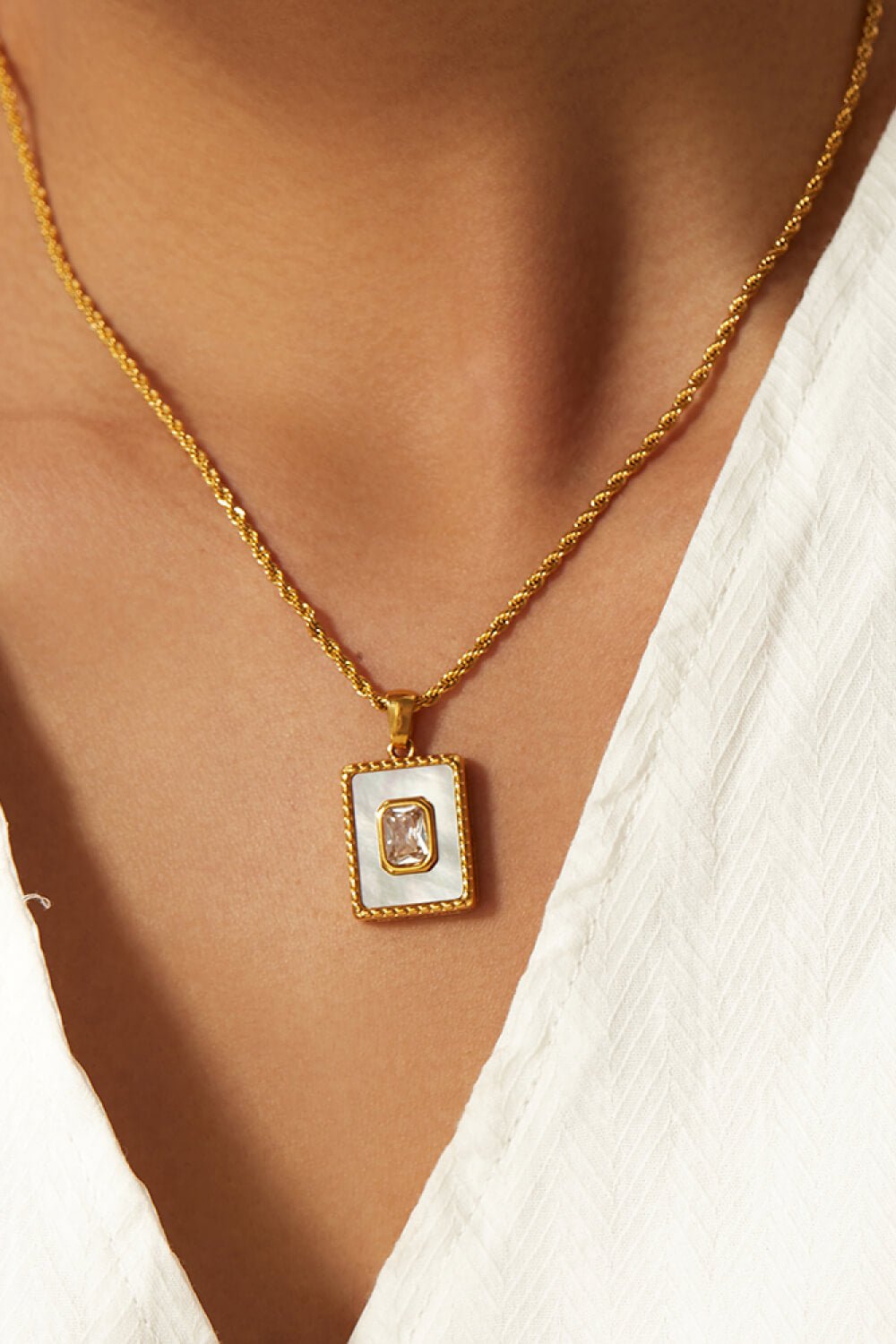 Square Pendant Twisted Chain Necklace - Shah S. Sahota