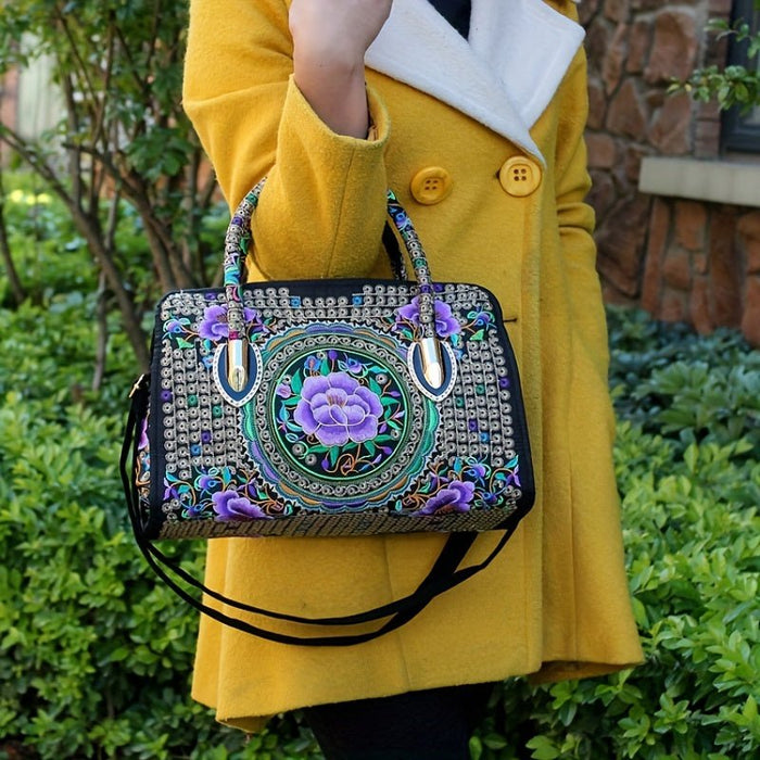 Women's Vintage Embroidered Tote Bag, Ethnic Satchel Bag, All-Match Shoulder Bag - Shah S. Sahota