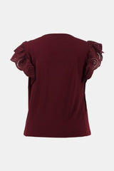 Plus Size Flutter Lace Sleeve Round Neck Top - Shah S. Sahota