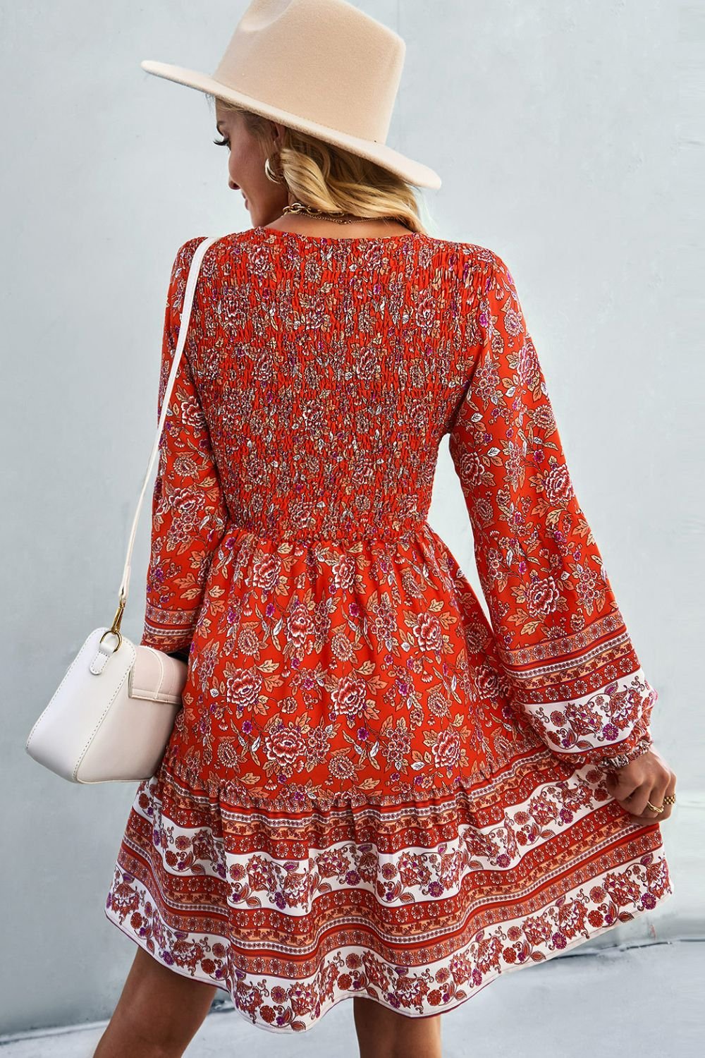 Bohemian V-Neck Balloon Sleeve Dress - Shah S. Sahota