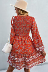Bohemian V-Neck Balloon Sleeve Dress - Shah S. Sahota