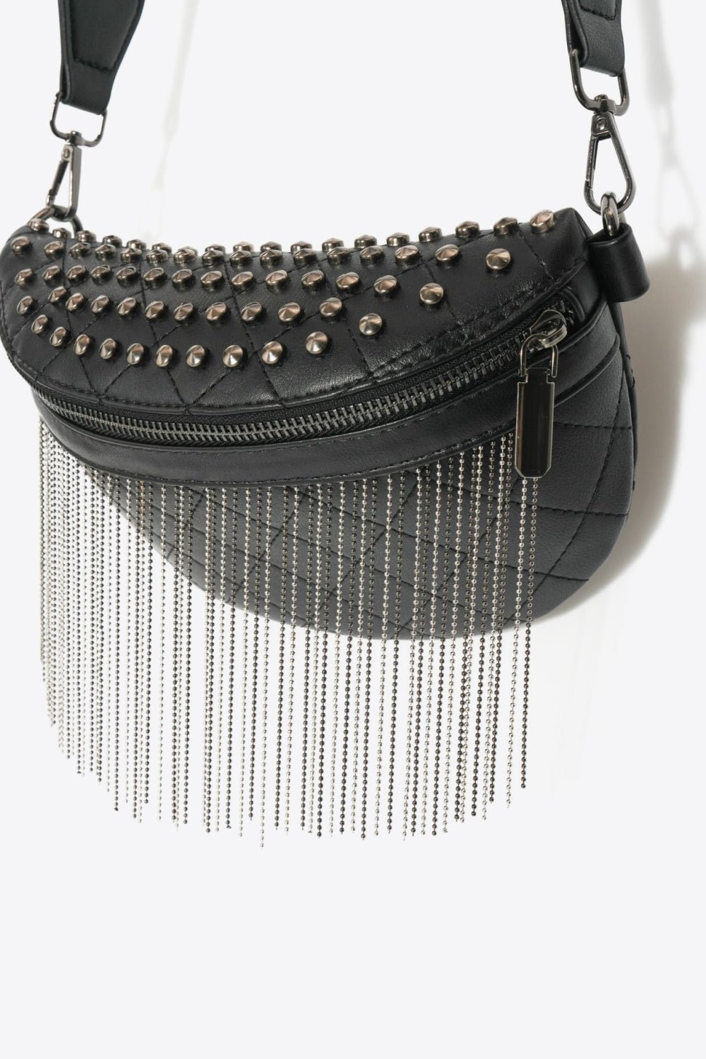 PU Leather Studded Sling Bag with Fringes - Shah S. Sahota