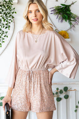 Sequin Drawstring Waist Dolman Sleeve Romper - Shah S. Sahota