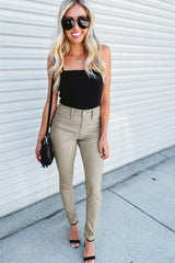 Khaki Casual Stretch High Waist Skinny Pants