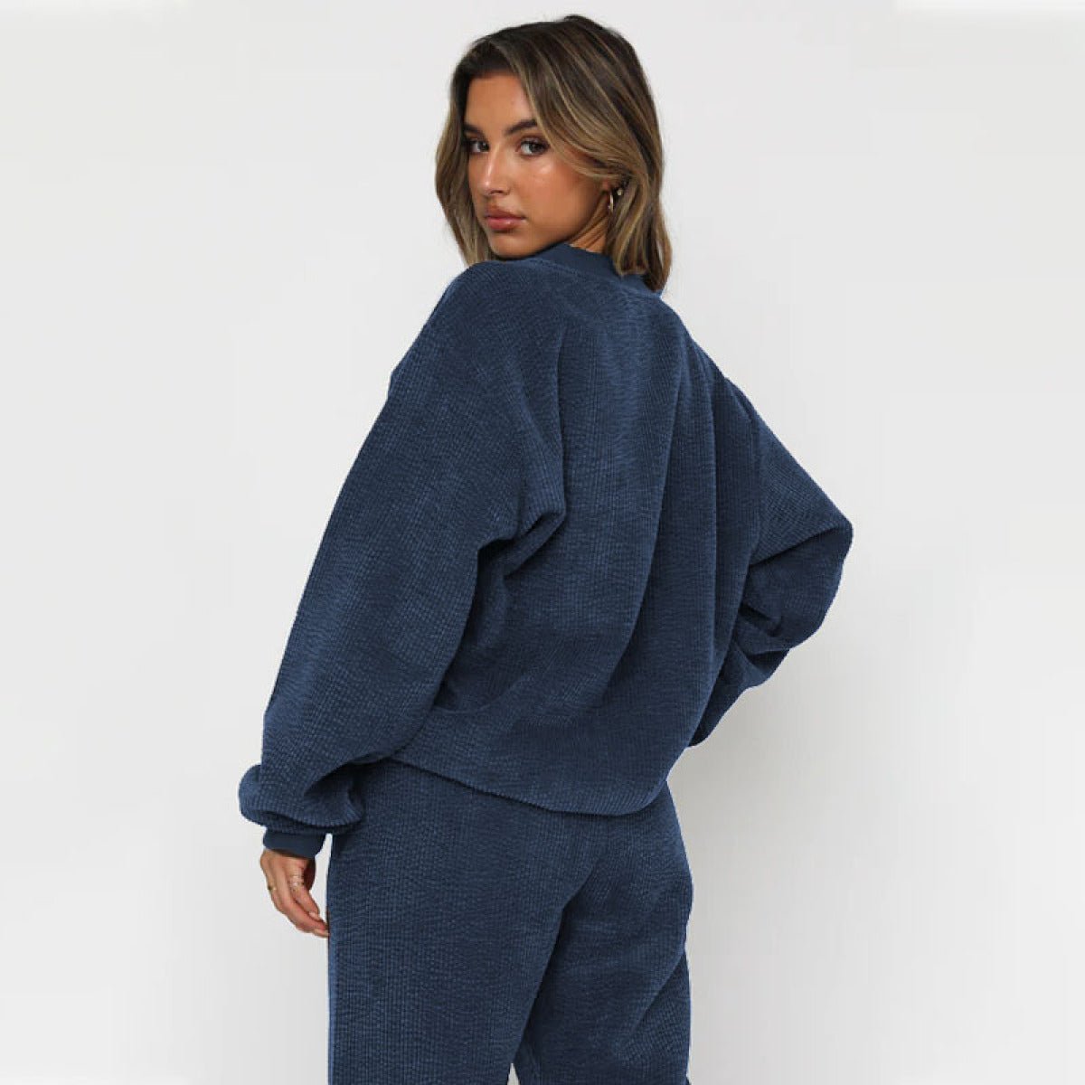 Corduroy Crew Neck Pullover Long Sleeve Sweatshirts & TiePants Two-Piece Sets - Shah S. Sahota
