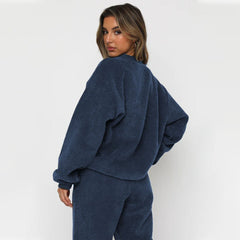 Corduroy Crew Neck Pullover Long Sleeve Sweatshirts & TiePants Two-Piece Sets - Shah S. Sahota