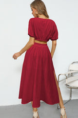 Puff Sleeve Crop Top and Maxi Skirt Set - Shah S. Sahota