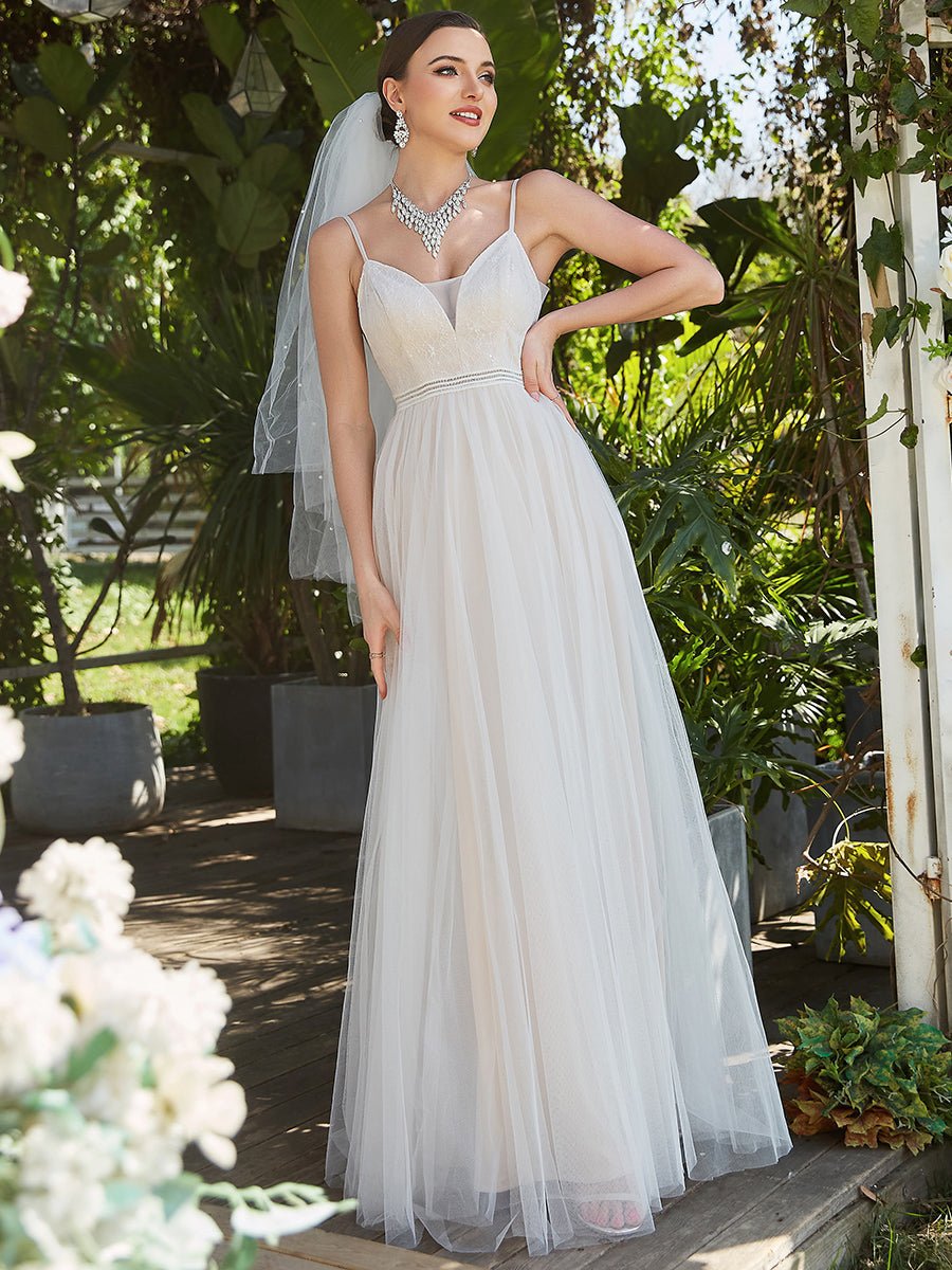A-Line Wedding Dresses with Spaghetti Straps and Deep V-Neck - Shah S. Sahota