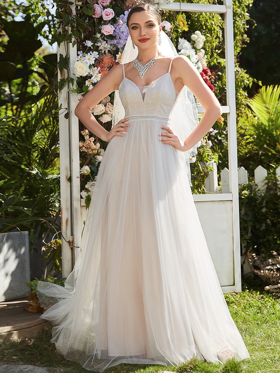 A-Line Wedding Dresses with Spaghetti Straps and Deep V-Neck - Shah S. Sahota