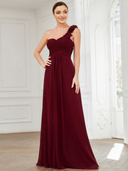 One Shoulder Wholesale Bridesmaid Dresses With Flower Decoration - Shah S. Sahota