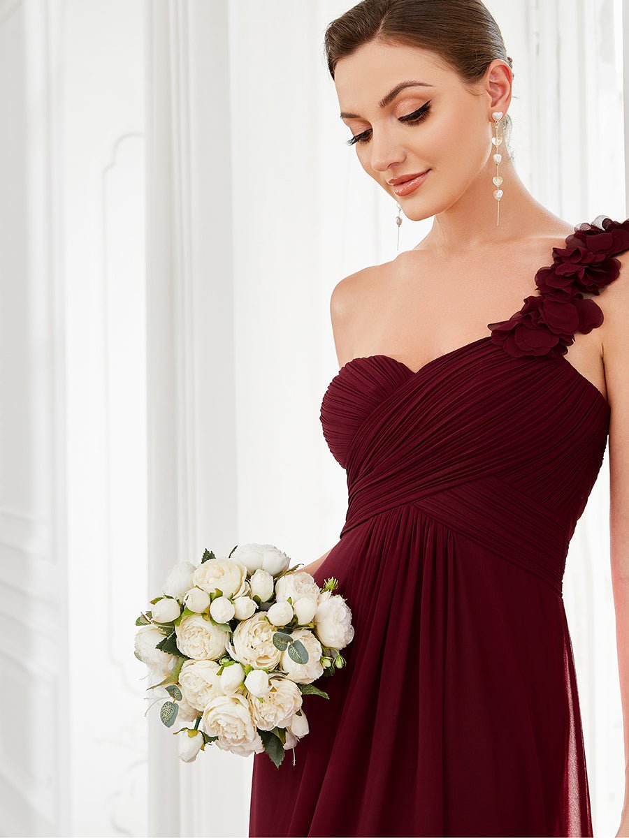 One Shoulder Wholesale Bridesmaid Dresses With Flower Decoration - Shah S. Sahota