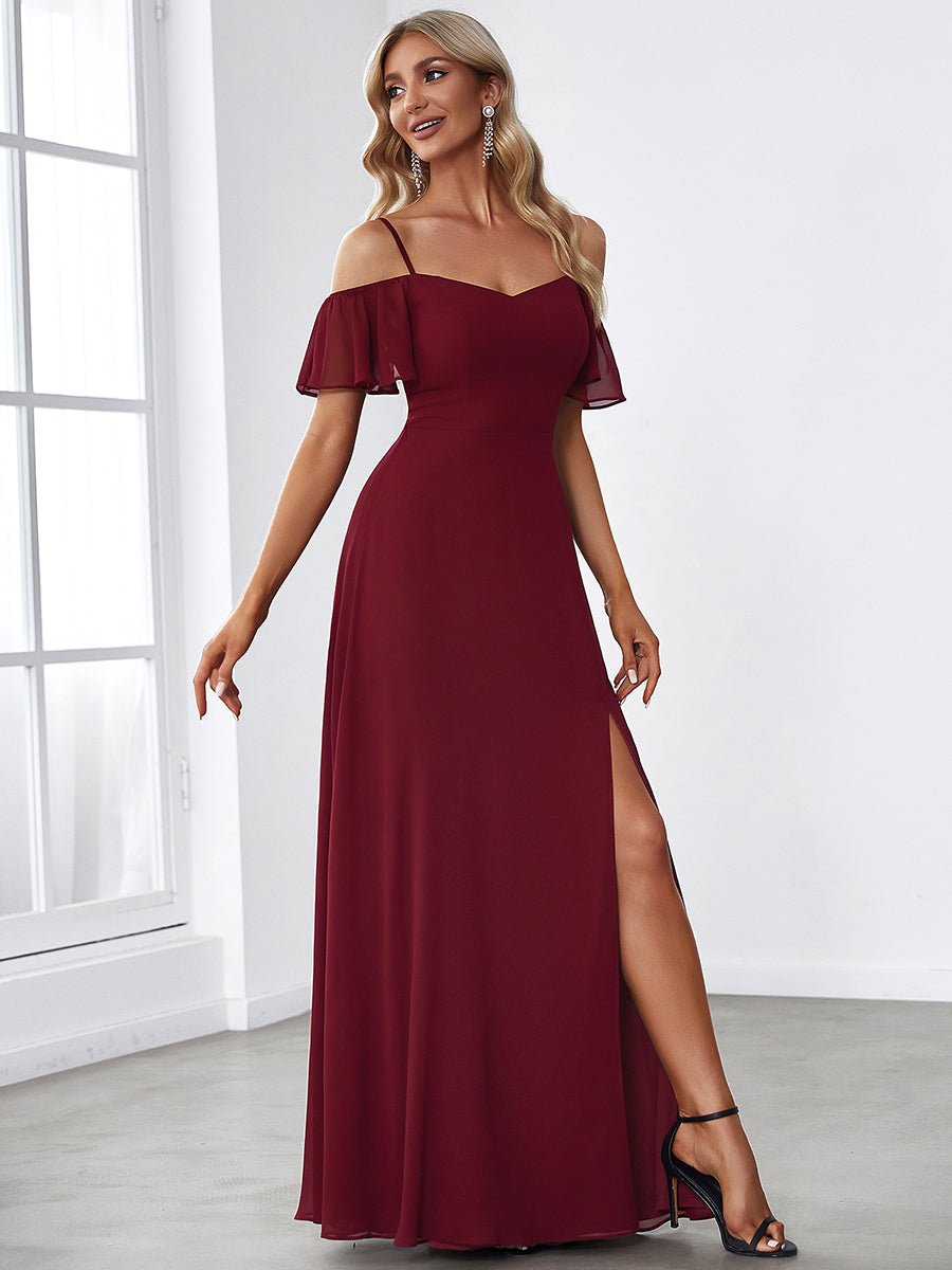 Flattering Deep V Neck Flare Sleeves Bridesmaid Dresses - Shah S. Sahota