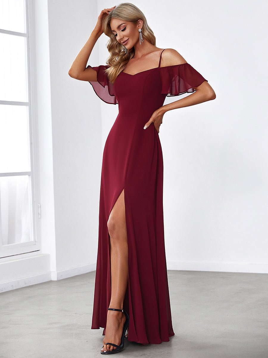 Flattering Deep V Neck Flare Sleeves Bridesmaid Dresses - Shah S. Sahota
