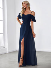 Flattering Deep V Neck Flare Sleeves Bridesmaid Dresses - Shah S. Sahota