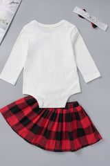 Baby Girls' Christmas Bodysuit and Plaid Skirt Set with Bow - Shah S. Sahota