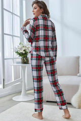Plaid Button Front Top and Pants Lounge Set - Shah S. Sahota