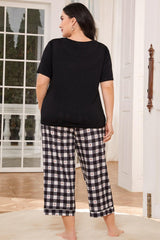 V-Neck Tee and Plaid Cropped Pants Lounge Set - Shah S. Sahota