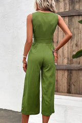 Tie Belt Sleeveless Jumpsuit with Pockets - Shah S. Sahota