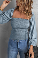 Smocked Square Neck Balloon Sleeve Top - Shah S. Sahota