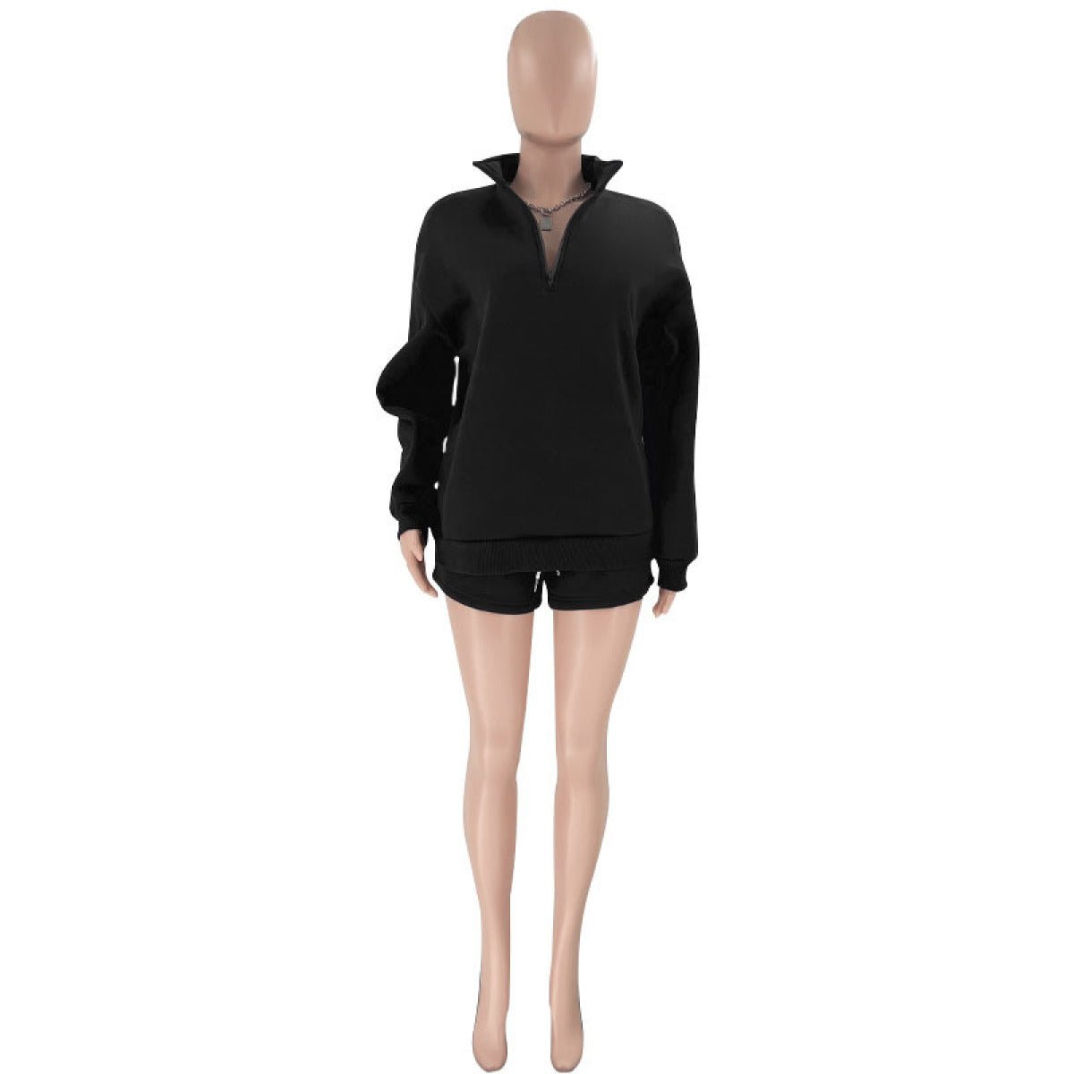 Stand-Up Collar Zipper Pullover Long-Sleeved Sweatshirts & Tie Shorts Lounge Sets - Shah S. Sahota
