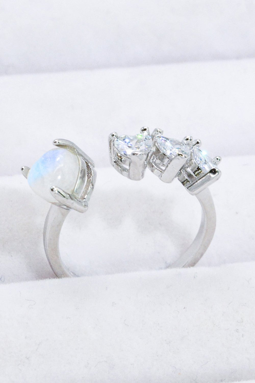 Natural Moonstone and Zircon Heart Open Ring - Shah S. Sahota