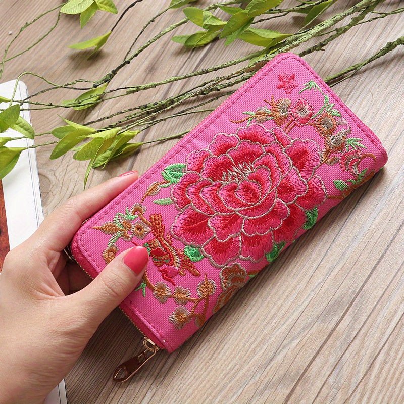 Women's Ethnic Embroidered Long Wallet, Portable Zipper Around Purse, Causal Coin Purse - Shah S. Sahota