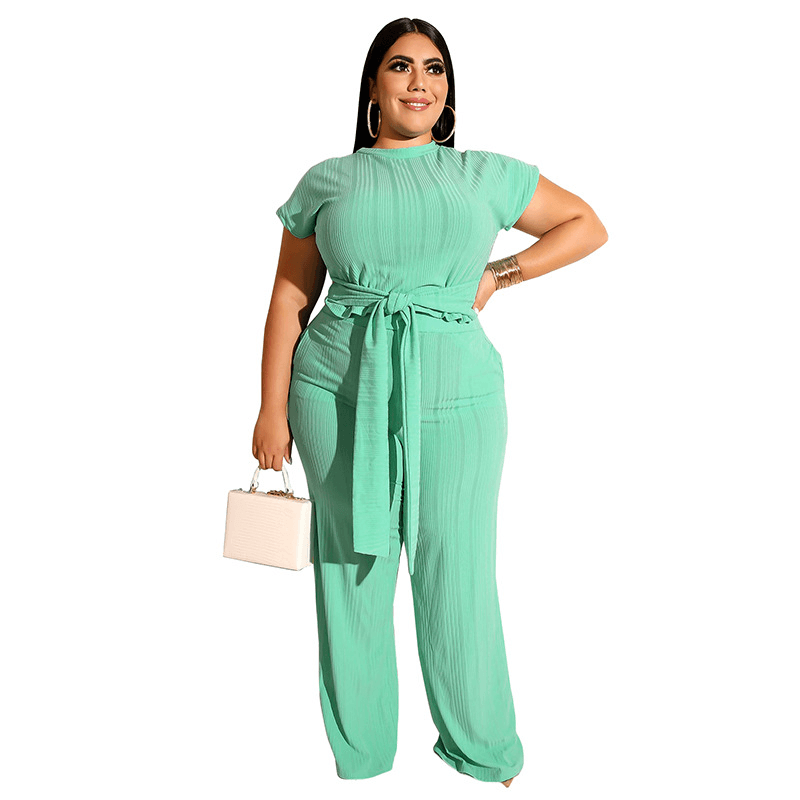 Women's Solid Color Belted Two Piece Set - Shah S. Sahota