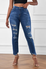High-Rise Distressed Hem Detail Jeans - Shah S. Sahota