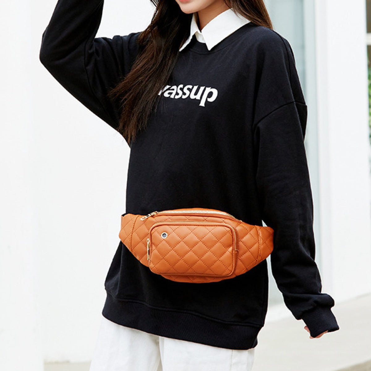 Simple Rhombus Pattern Crossbody Waist Bag - Shah S. Sahota