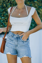 Ribbed Halter Neck Cropped Knit Top - Shah S. Sahota
