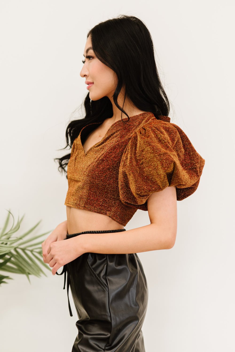 PRIVY Glitter Puff Sleeve Cropped Top - Shah S. Sahota