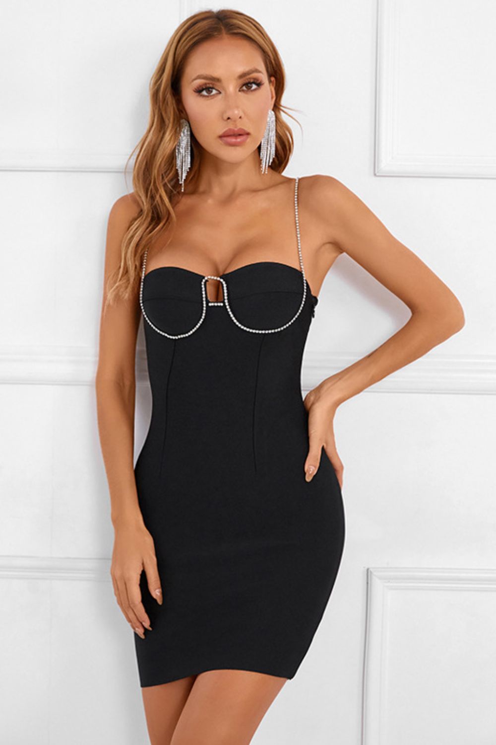 Rhinestone Strap Mini Bandage Dress - Shah S. Sahota