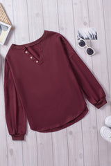 Button Detail Curved Hem Top - Shah S. Sahota