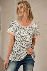 Leopard Contrast Short Sleeve Top - Shah S. Sahota