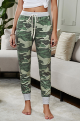 Green Camo Print Knit Sport Pants