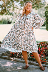 Plus Size Paisley Print Puff Sleeve Dress - Shah S. Sahota