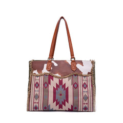 Retro Print Fringe Canvas Tote Bag Set - Shah S. Sahota