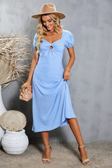 Short Puff Sleeve Sweetheart Neck Midi Dress - Shah S. Sahota