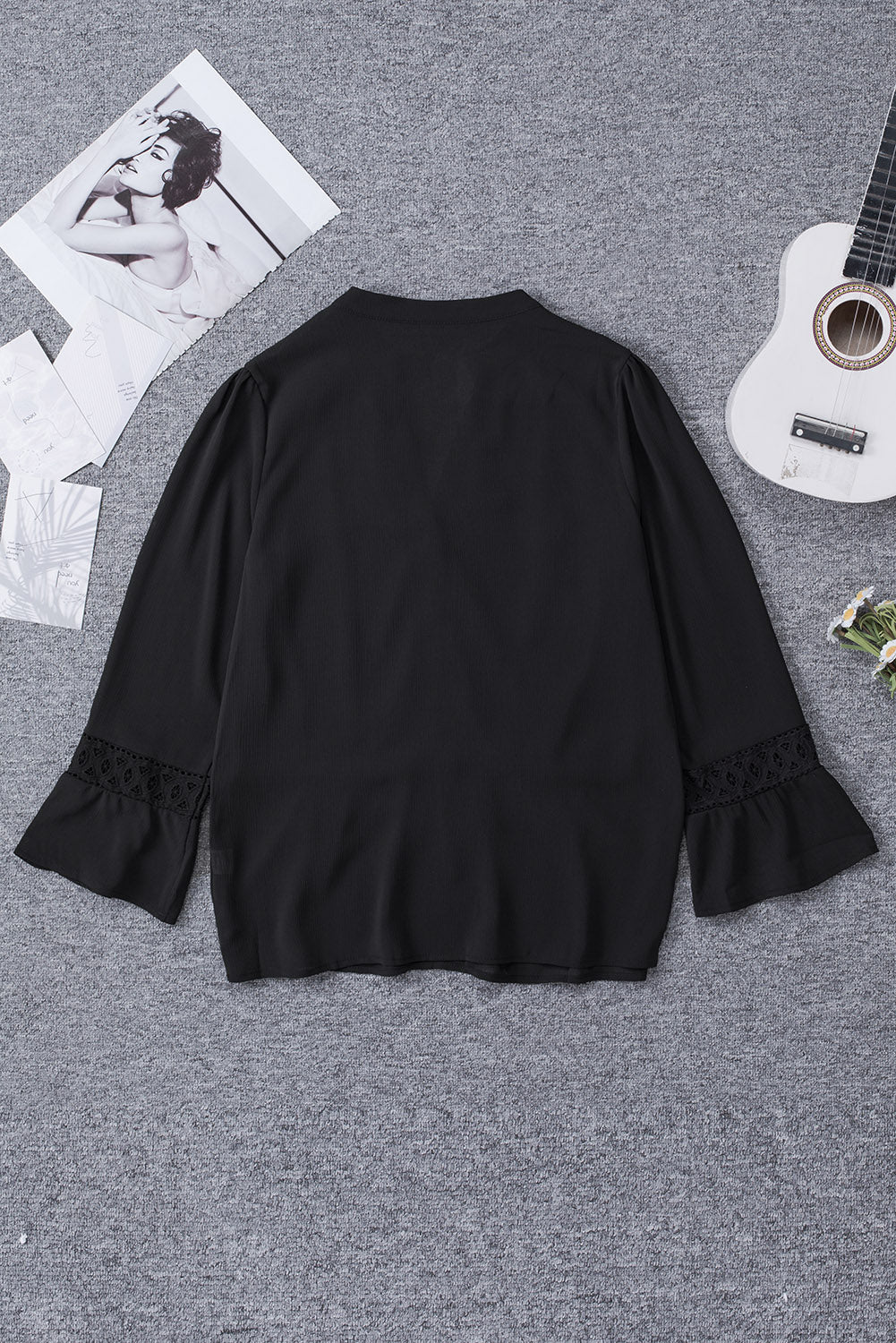 Lace Trim Flounce Sleeve Peplum Blouse - Shah S. Sahota
