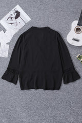 Lace Trim Flounce Sleeve Peplum Blouse - Shah S. Sahota