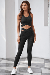 Gray Crisscross Sports Bra And Leggings Set - Shah S. Sahota